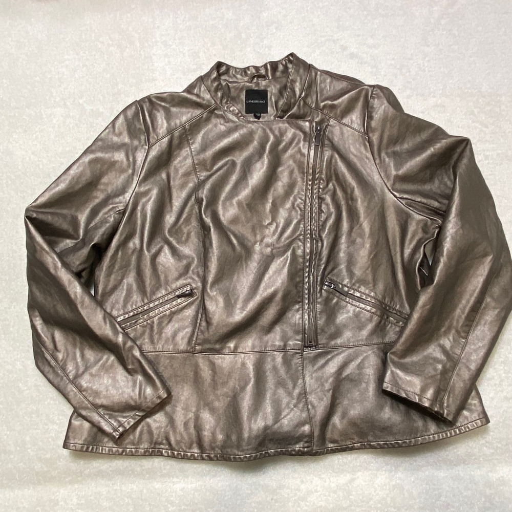 Lane Bryant Metallic Bronze Faux Leather Moto Jacket Plus Size 22/24 Asymmetric